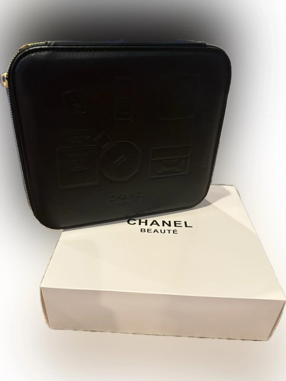 CHANEL Beauty Black Embossed Cosmetic Travel Case NIB